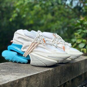Balmain White And Blue Men's Unicorn Series Sneakers